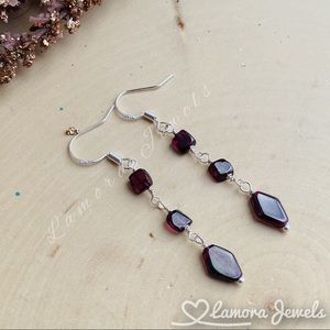 Garnet Gemstone Sterling Silver Dangle Earrings